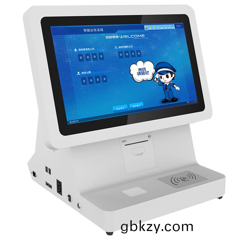 學校(xiao)物業工(gong)廠(chang)機(ji)關(guan)15.6寸(cun)雙(shuang)屏智(zhi)能訪(fang)客機(ji)人(ren)證(zheng)比(bi)對在(zai)線(xian)覈驗(yan)電梯(ti)閘機(ji)門禁互聯